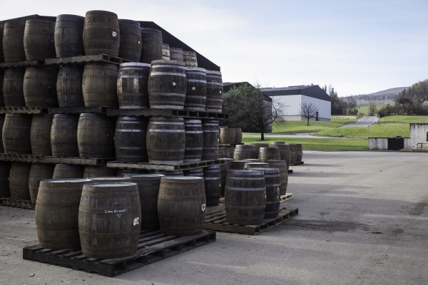 Unloading the casks at the Distillery