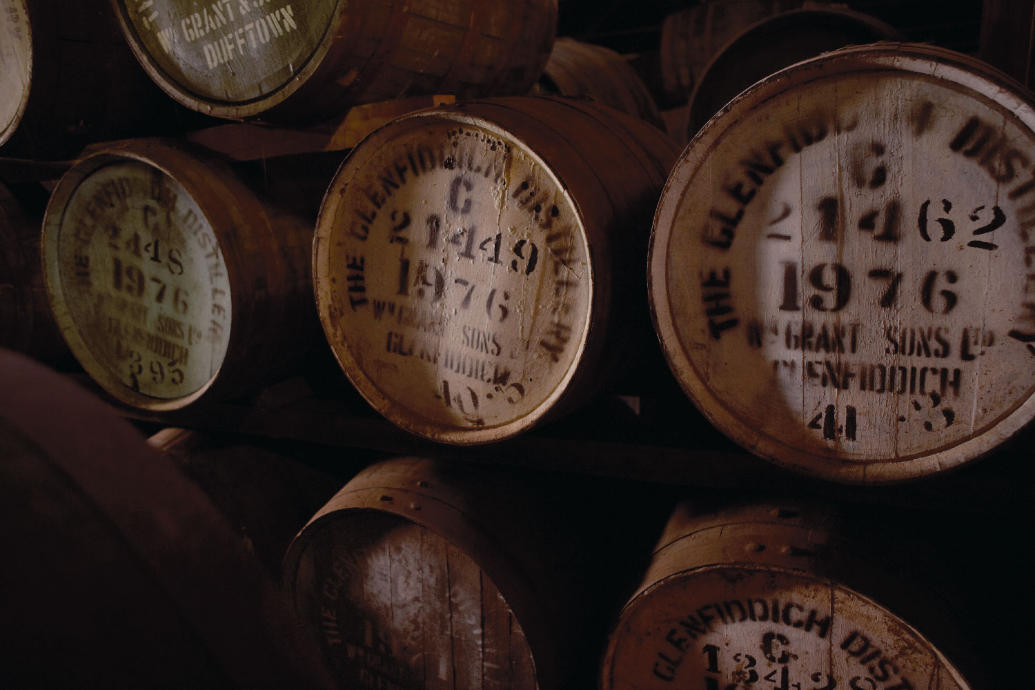 Glenfiddich distillery barrels in warehouse